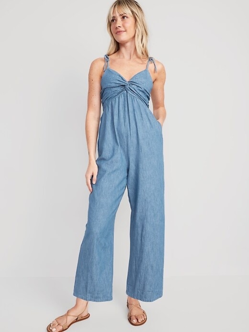 Old Navy Tie-Strap Twist-Front Jumpsuit NWT light blue denim women’s size XXL